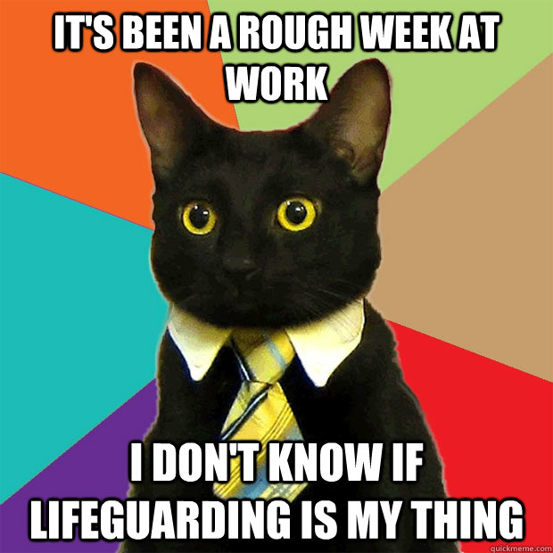 It's been a rough week at work i don't know if lifeguarding is my thing  Business Cat