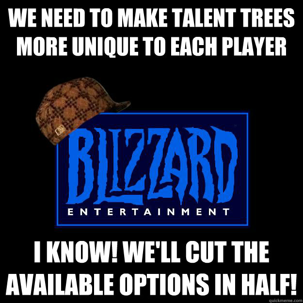 We need to make talent trees more unique to each player I know! We'll cut the available options in half!  