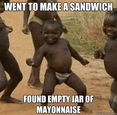 Went to make a sandwich Found empty jar of mayonnaise  - Went to make a sandwich Found empty jar of mayonnaise   Third World Success Kid