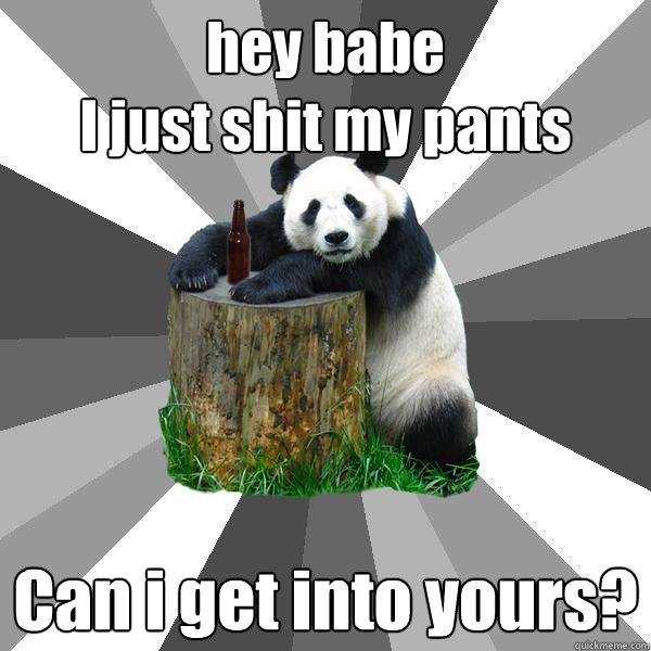 hey babe
I just shit my pants Can i get into yours?  Pickup-Line Panda