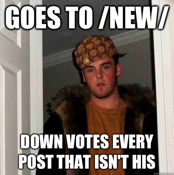 Goes to /new/ Down votes every post that isn't his  Scumbag Steve