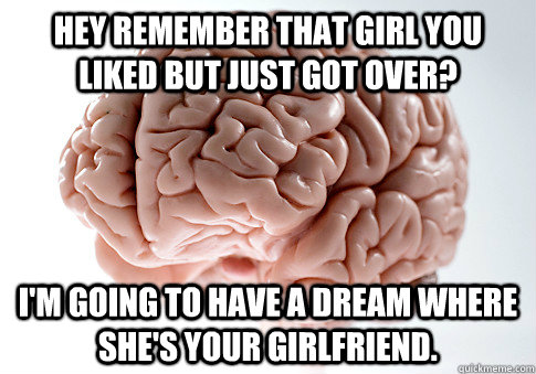 Hey remember that girl you liked but just got over? I'm going to have a dream where she's your girlfriend.  Scumbag Brain