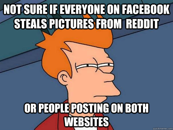 Not sure if everyone on Facebook steals pictures from  Reddit Or people posting on both websites  Futurama Fry