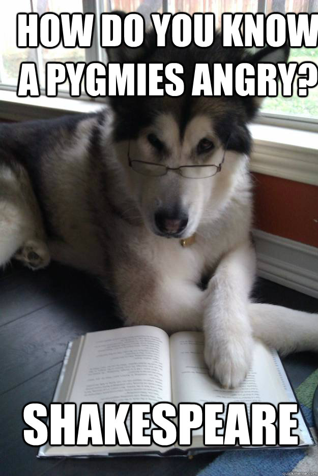 How do you know a pygmies angry? Shakespeare - How do you know a pygmies angry? Shakespeare  Condescending Literary Pun Dog