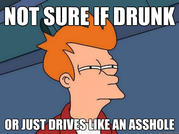 not sure if drunk or just drives like an asshole  Futurama Fry