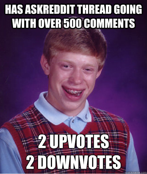 Has AskReddit thread going with over 500 comments 2 Upvotes
2 Downvotes  Bad Luck Brian