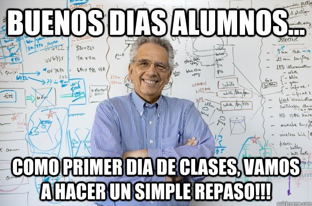 BUENOS DIAS ALUMNOS... COMO primer dia de clases, vamos a hacer un simple repaso!!!  Engineering Professor