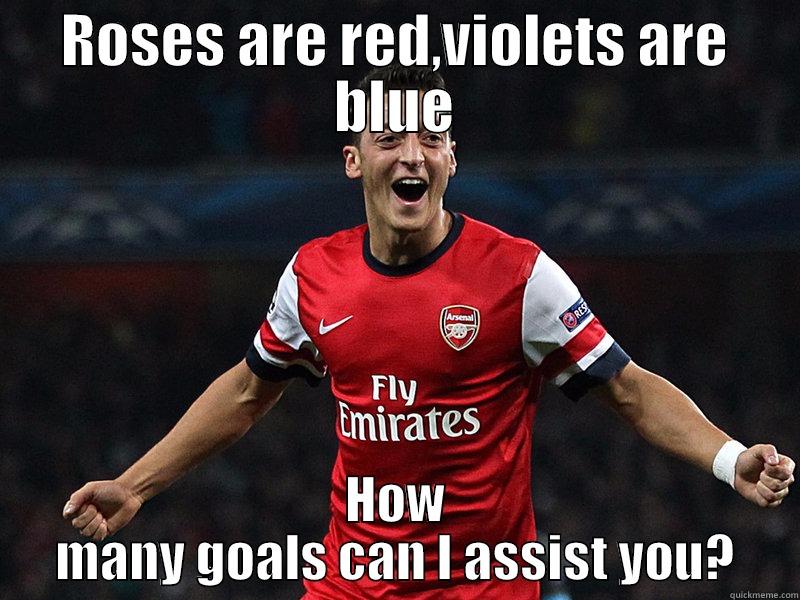 ROSES ARE RED,VIOLETS ARE BLUE HOW MANY GOALS CAN I ASSIST YOU? Misc