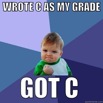 Home exam result -  WROTE C AS MY GRADE  GOT C Success Kid