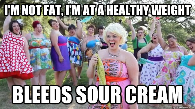 I'm not fat, I'm at a healthy weight Bleeds sour cream - I'm not fat, I'm at a healthy weight Bleeds sour cream  Big Girl Party