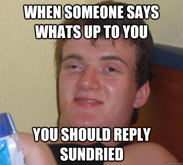 When someone says whats up to you  you should reply sundried  10 Guy