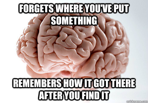 FORGETS WHERE YOU'VE PUT SOMETHING REMEMBERS HOW IT GOT THERE AFTER YOU FIND IT   Scumbag Brain