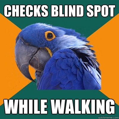 Checks Blind Spot while walking  Paranoid Parrot