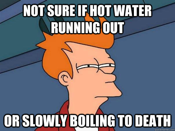 Not sure if hot water running out Or slowly boiling to death  Futurama Fry