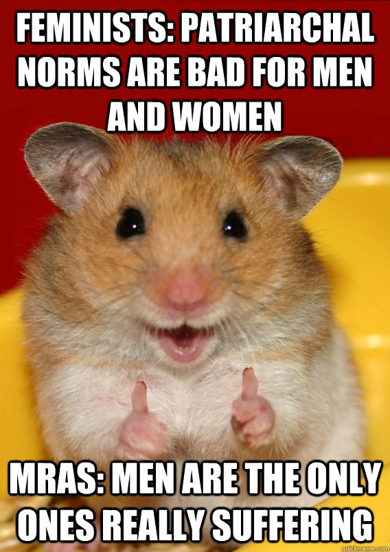 feminists: patriarchal norms are bad for men and women mras: men are the only ones really suffering  - feminists: patriarchal norms are bad for men and women mras: men are the only ones really suffering   Rationalization Hamster