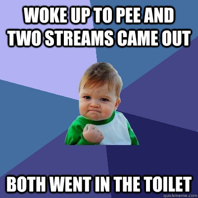 Woke up to pee and two streams came out Both went in the toilet  Success Kid