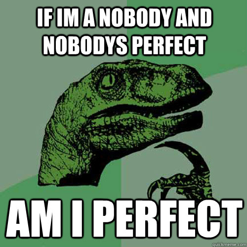 if im a nobody and nobodys perfect am i perfect - if im a nobody and nobodys perfect am i perfect  Philosoraptor