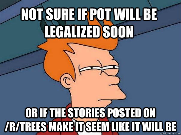 Not suRE IF POT WILL BE LEGALIZED SOON Or if the stories posted on /r/trees make it seem like it will be  Futurama Fry