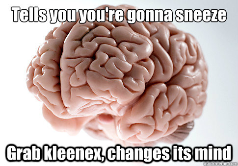 Tells you you're gonna sneeze Grab kleenex, changes its mind  Scumbag Brain