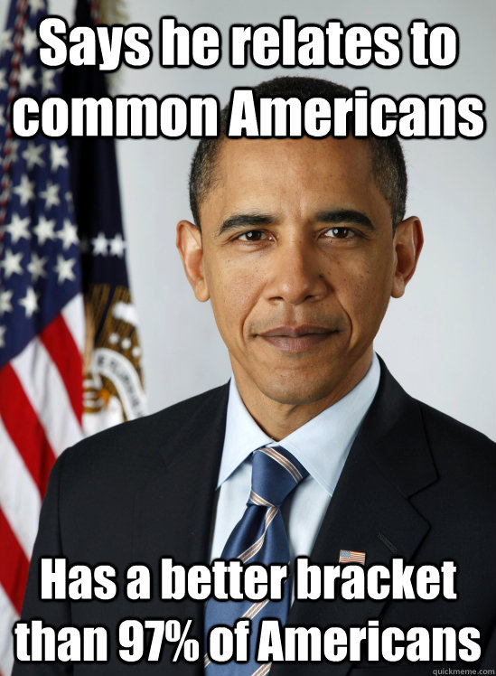 Says he relates to common Americans Has a better bracket than 97% of Americans  Contrary Obama