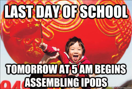 last day of school tomorrow at 5 am begins assembling ipods  Second World Success