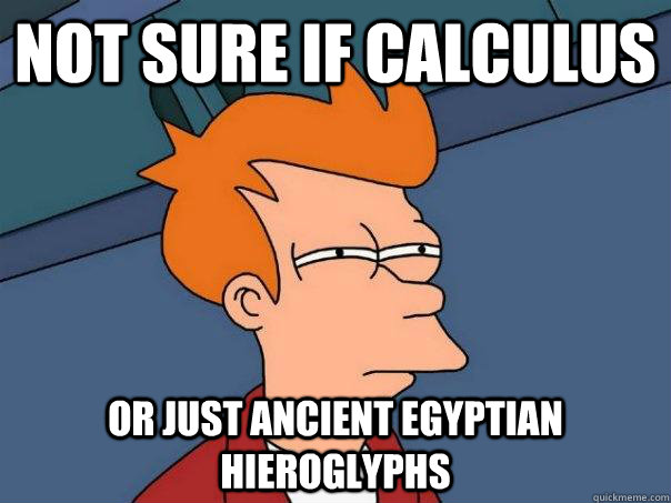 Not sure if Calculus  Or just ancient Egyptian Hieroglyphs  Futurama Fry