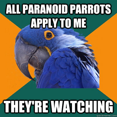 All Paranoid parrots apply to me They're watching - All Paranoid parrots apply to me They're watching  Paranoid Parrot