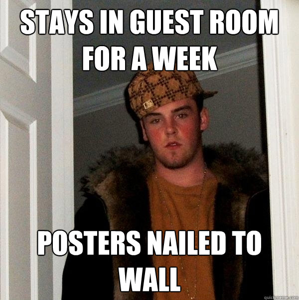 Stays in guest room for a week posters nailed to wall  Scumbag Steve