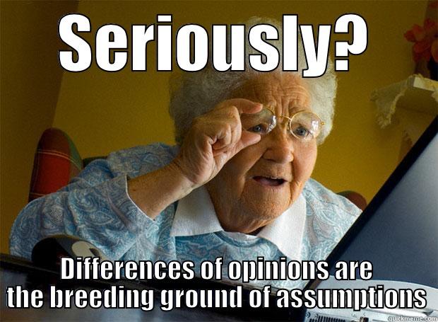 SERIOUSLY? DIFFERENCES OF OPINIONS ARE THE BREEDING GROUND OF ASSUMPTIONS Grandma finds the Internet