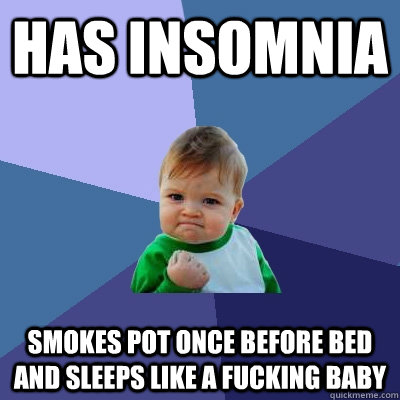 Has insomnia smokes pot once before bed and sleeps like a fucking baby  Success Kid