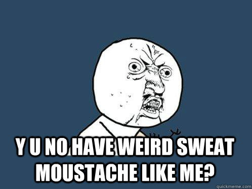  Y U NO have weird sweat moustache like me?  Y U No