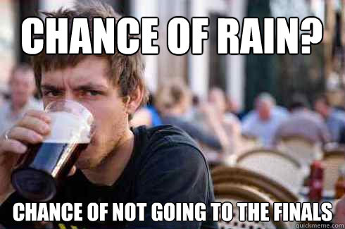 Chance of rain? chance of not going to the finals  Lazy College Senior
