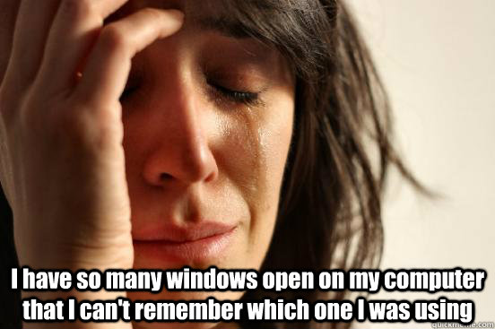  I have so many windows open on my computer that I can't remember which one I was using  First World Problems