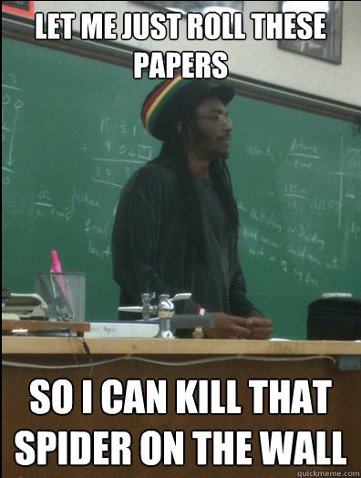 Let me just roll these papers So I can kill that spider on the wall  Rasta Science Teacher