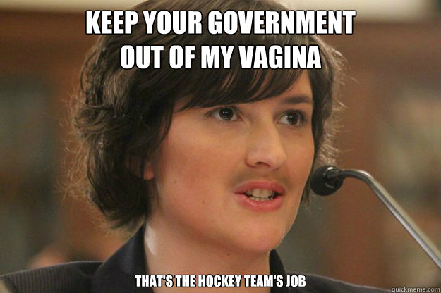 Keep your government
out of my vagina that's the hockey team's job  Slut Sandra Fluke