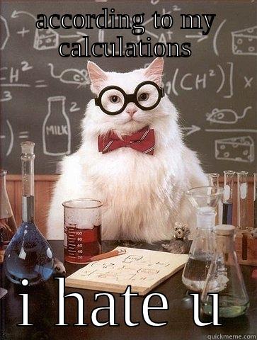 ACCORDING TO MY CALCULATIONS I HATE U Chemistry Cat