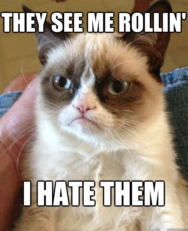 They see me rollin' i hate them  Grumpy Cat