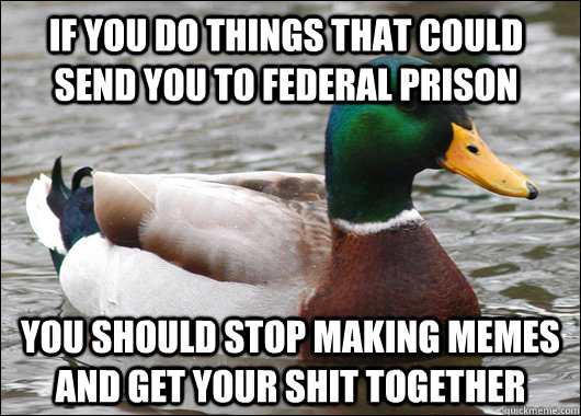 If you do things that could send you to federal prison you should stop making memes and get your shit together - If you do things that could send you to federal prison you should stop making memes and get your shit together  Actual Advice Mallard