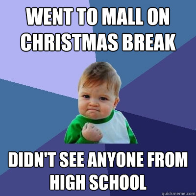 went to mall on christmas break didn't see anyone from high school  Success Kid