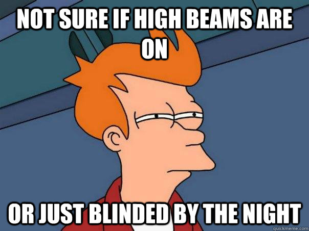 Not sure if high beams are on Or just blinded by the night   Futurama Fry