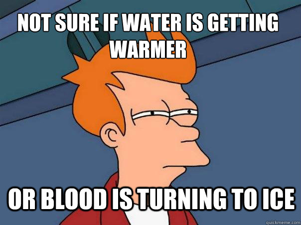 Not sure if water is getting warmer Or blood is turning to ice - Not sure if water is getting warmer Or blood is turning to ice  Futurama Fry