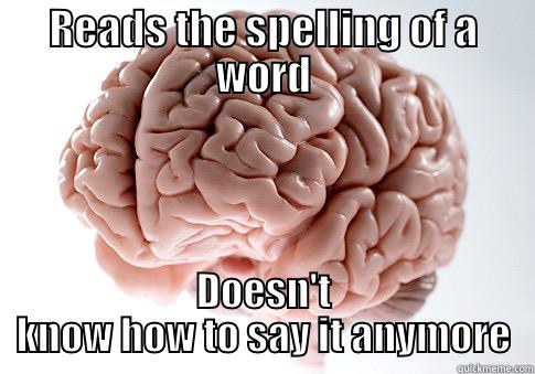 READS THE SPELLING OF A WORD DOESN'T KNOW HOW TO SAY IT ANYMORE Scumbag Brain