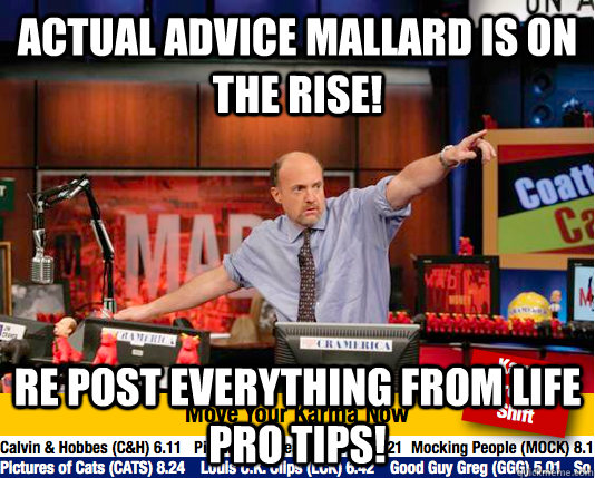 Actual Advice Mallard is on the rise! Re post Everything from Life Pro Tips!  Mad Karma with Jim Cramer