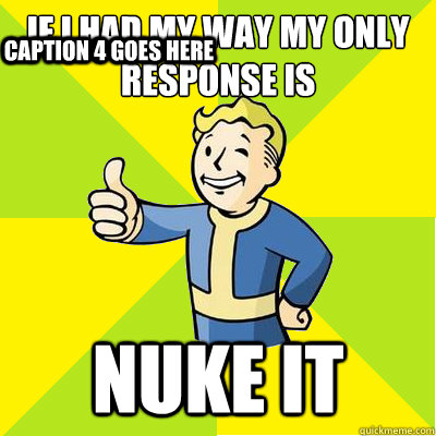 IF I HAD MY WAY MY ONLY RESPONSE IS NUKE IT Caption 3 goes here Caption 4 goes here  Fallout new vegas