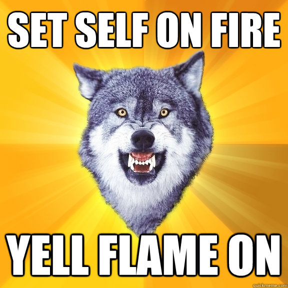 Set Self on fire Yell Flame on - Set Self on fire Yell Flame on  Courage Wolf