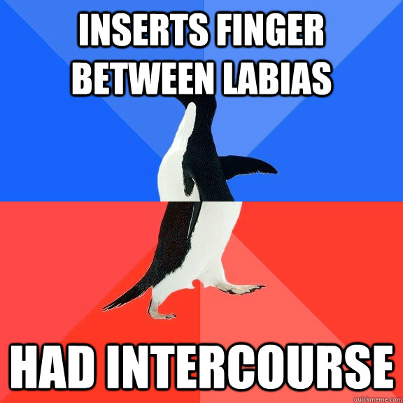 Inserts finger between labias had intercourse  Socially Awkward Awesome Penguin