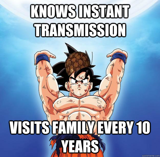 Knows instant transmission Visits family every 10 years  Scumbag Goku