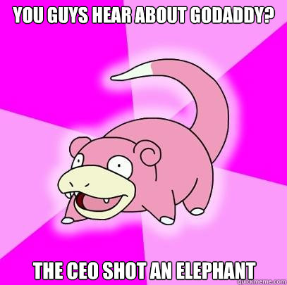 You guys hear about GoDaddy? the ceo shot an elephant  Slowpoke