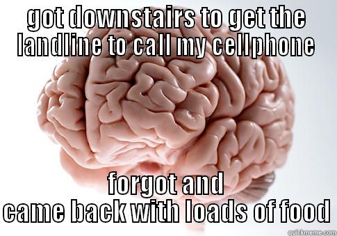 I really just wanted to find my phone - GOT DOWNSTAIRS TO GET THE LANDLINE TO CALL MY CELLPHONE FORGOT AND CAME BACK WITH LOADS OF FOOD Scumbag Brain