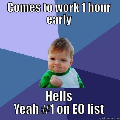 COMES TO WORK 1 HOUR EARLY HELLS YEAH #1 ON EO LIST Success Kid